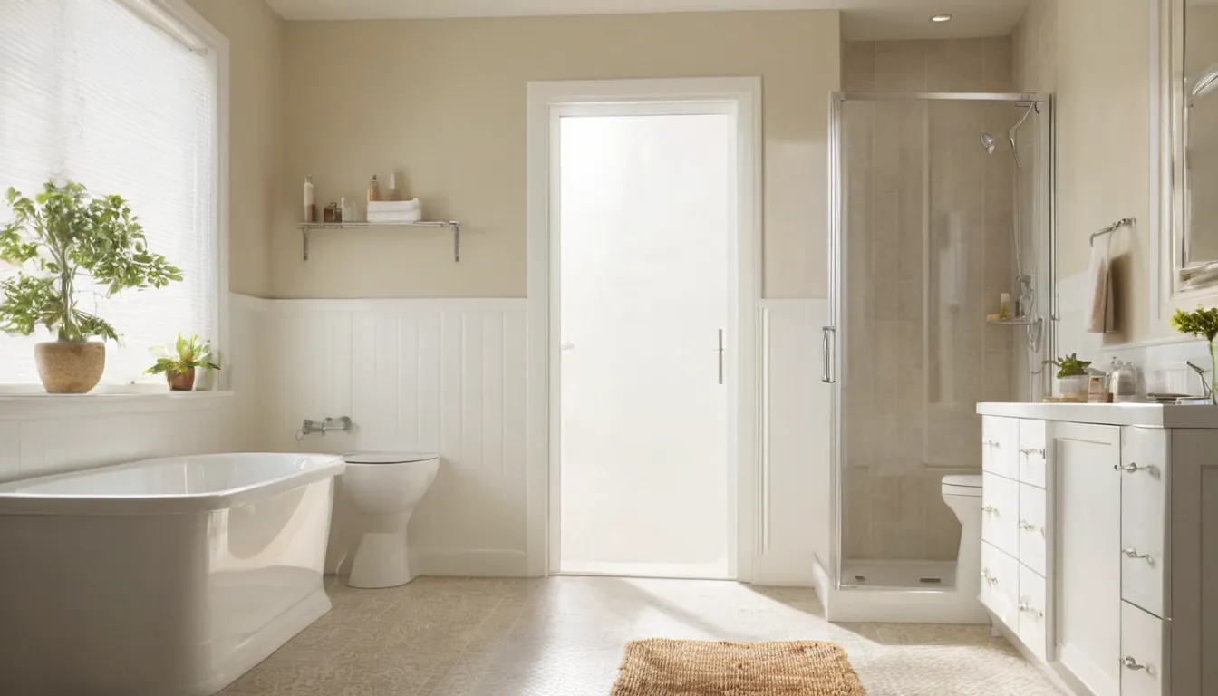 Smiling older homeowner sitting by a walk-in tub in a bright bathroom in Hampstead